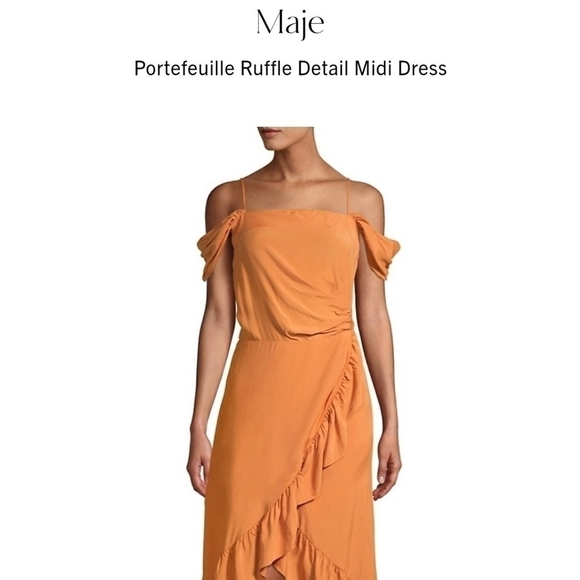 Maje Portefeuille Ruffle Detail Midi Dress NWT  Small/1 - Picture 3 of 8